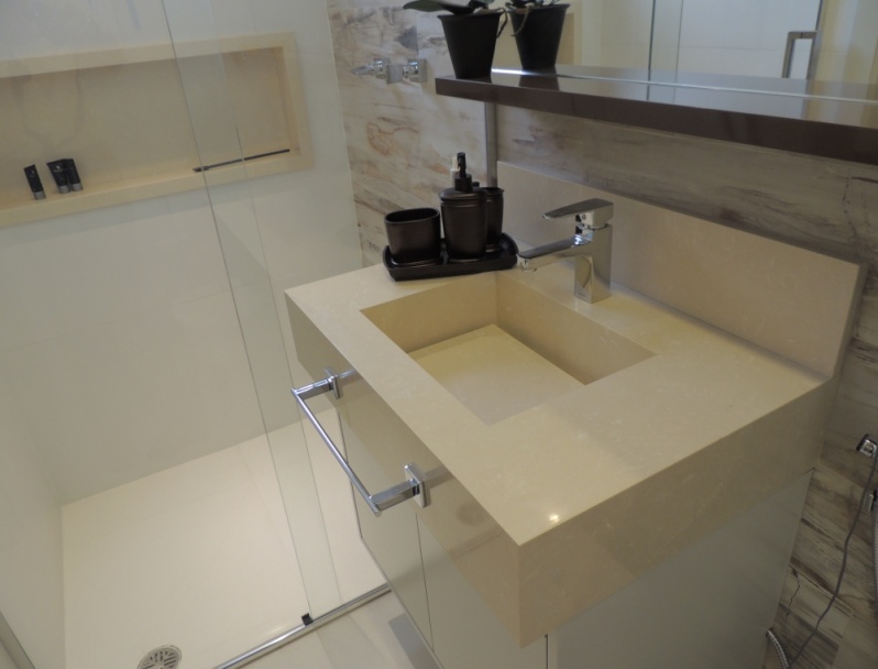 em Sp Cuba Esculpida em Mármore Limão - Cuba Esculpida em Silestone Branco